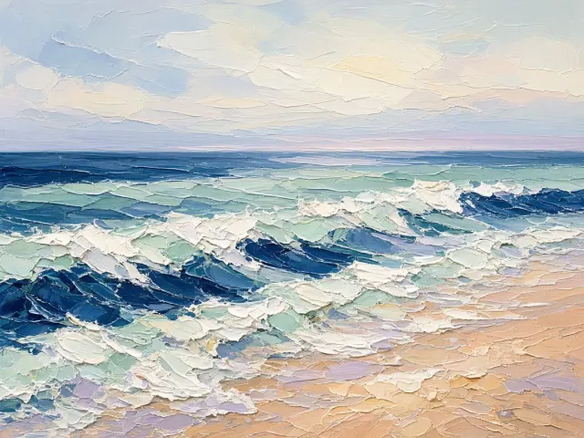 Impasto Palette Knife Seascape of Peaceful Rolling Breakers