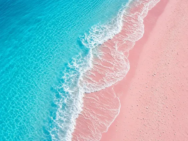 Bird's-Eye View of Translucent Waves on Pink Coral Beach