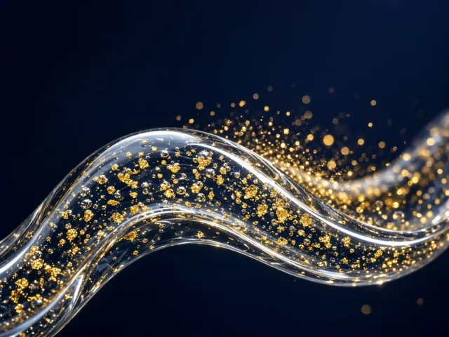 Molten Borosilicate Ribbon with Suspended Gold Leaf Dust