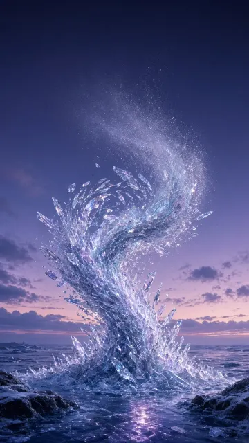 Ascending Ice Crystal Cyclone with Polished Prismatic Sparkle