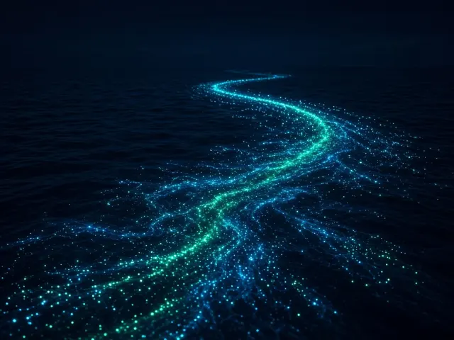 Bioluminescent Phytoplankton Ribbon over Abyssal Ocean