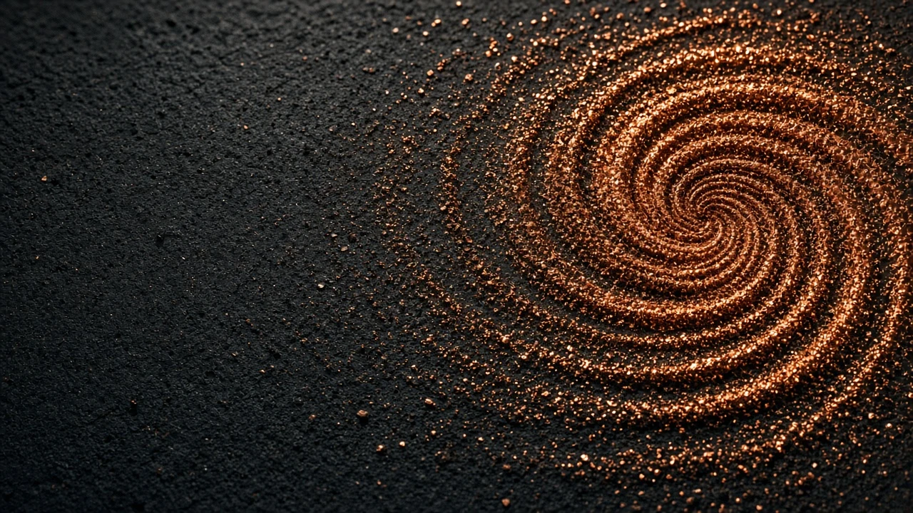 Magnetic Copper Shavings Spiral on Matte Basalt