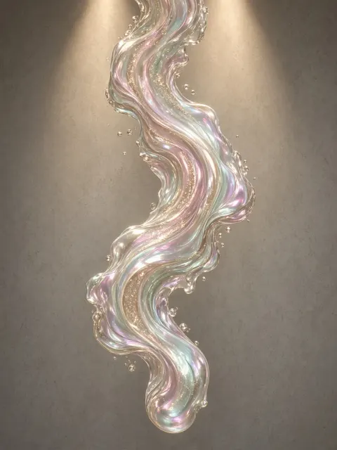Mother-of-Pearl Nacre Fluid Flow with Champagne Flecks