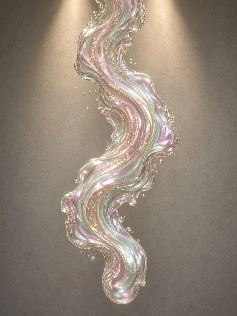 Mother-of-Pearl Nacre Fluid Flow with Champagne Flecks
