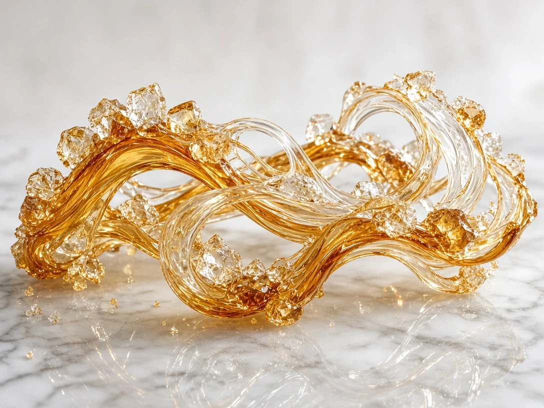 Stretched Blown-Sugar Ribbon with Prismatic Sugar Crystals