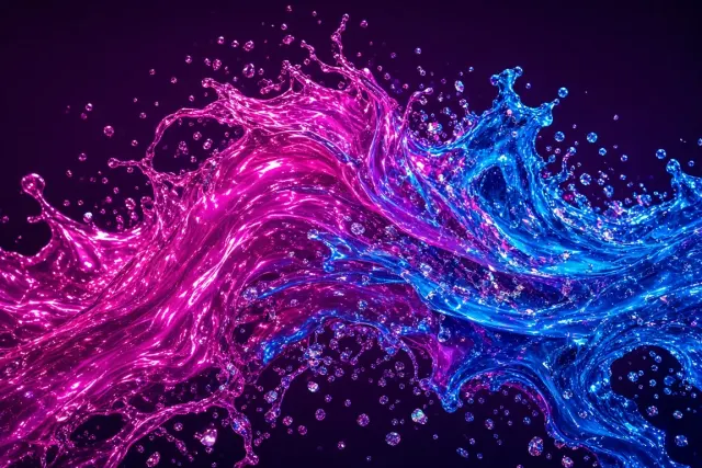 High-Velocity Neon Magenta and Electric Blue Fluid Whirl