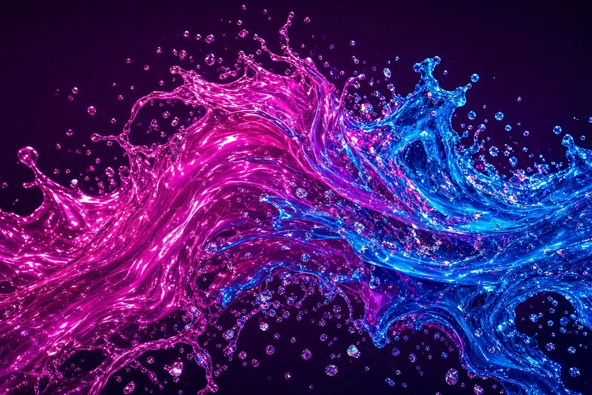 High-Velocity Neon Magenta and Electric Blue Fluid Whirl