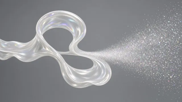 Floating Pearlescent Latex Ribbon with Holographic Glitter Tail