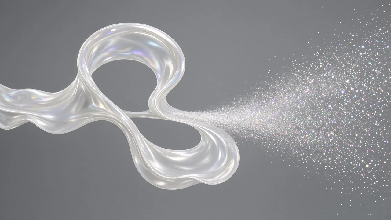 Floating Pearlescent Latex Ribbon with Holographic Glitter Tail