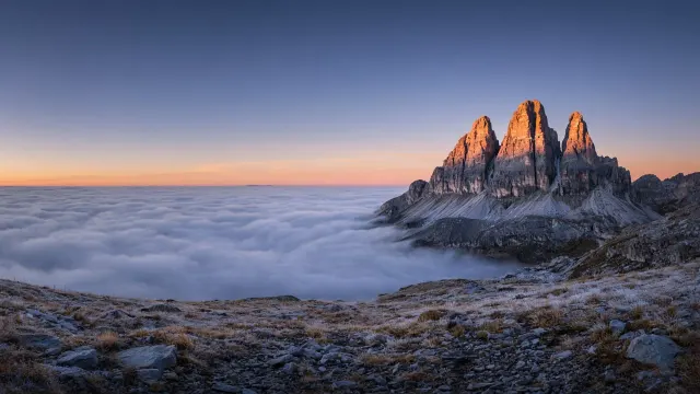 Dolomites Alpine Mist Over Pale Peaks at Sunrise