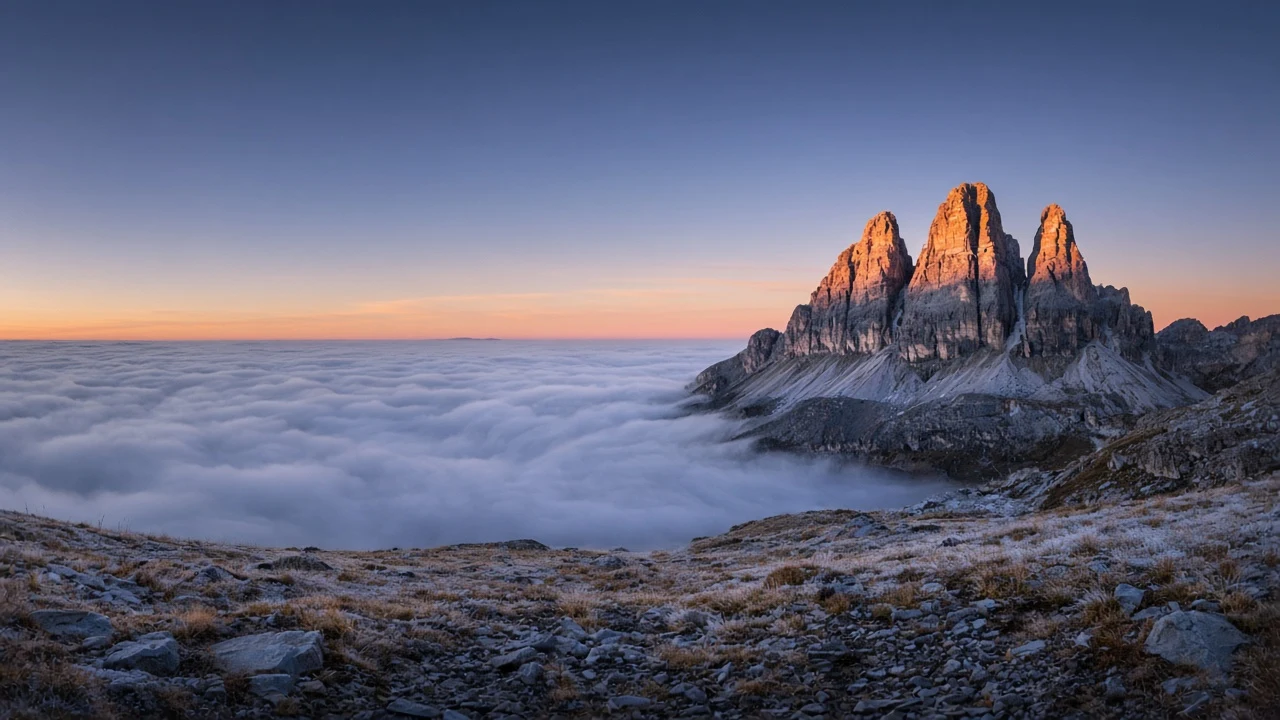 Dolomites Alpine Mist Over Pale Peaks at Sunrise