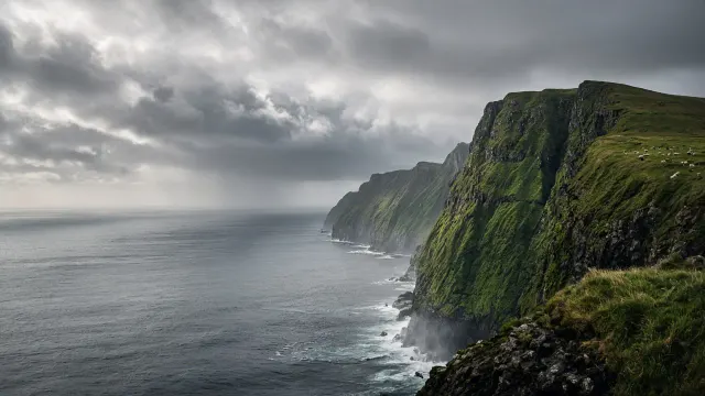 Faroe Islands Emerald Coastal Headland in Storm Light