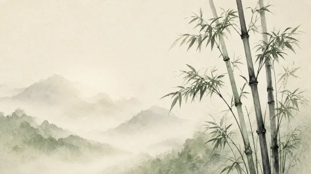 Zen Bamboo Forest in Morning Vapor Sumi-e Wash