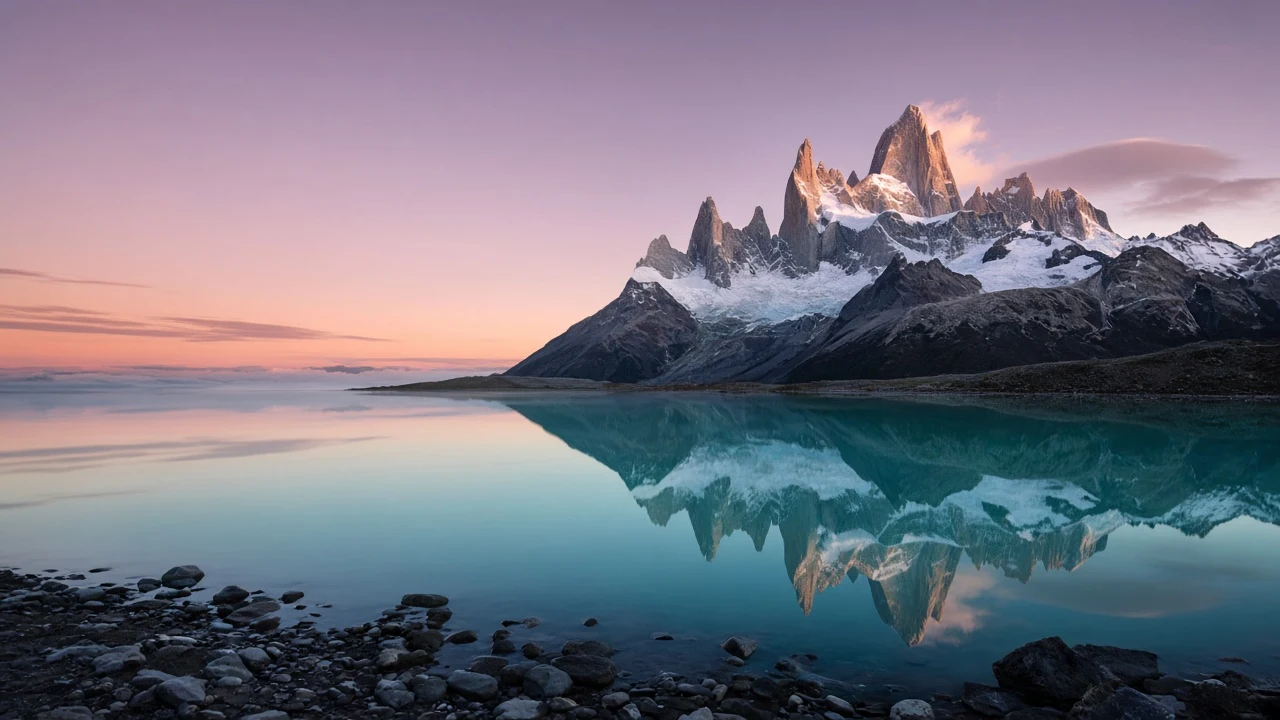 Mount Fitz Roy Twilight Reflection in Glacial Tarn