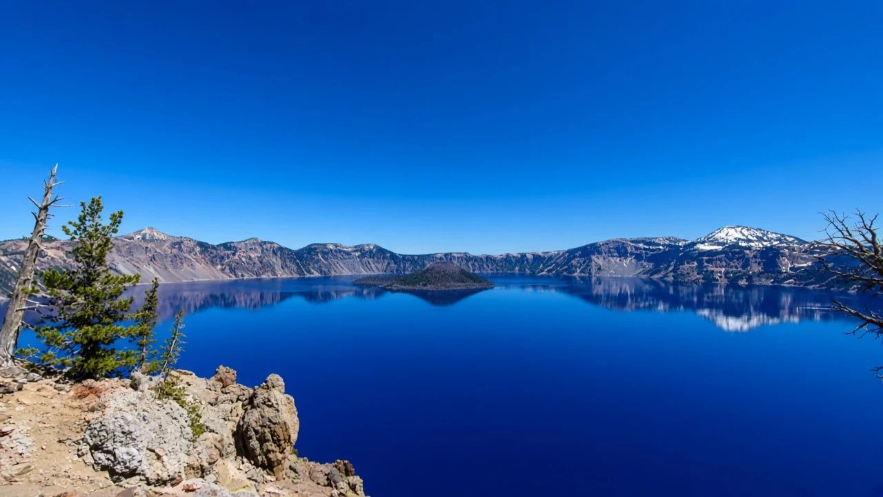 Crater Lake Caldera Deep Ultramarine Waters in Crisp Air