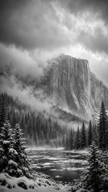 Yosemite Valley Clearing Winter Blizzard Over Granite Walls
