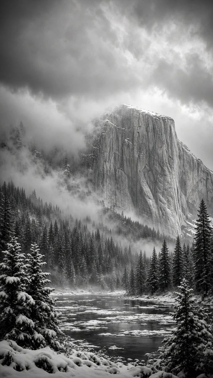Yosemite Valley Clearing Winter Blizzard Over Granite Walls