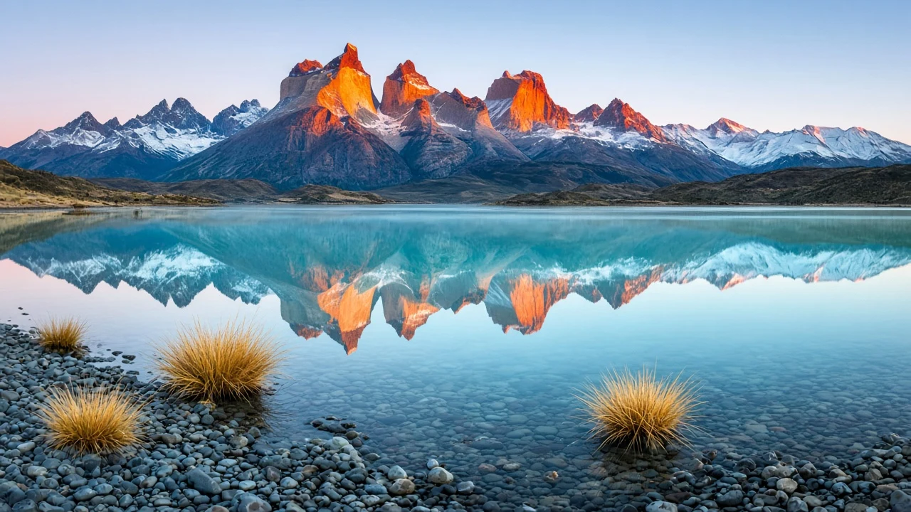 Patagonian Glacial Basin and Granite Needles at Dawn