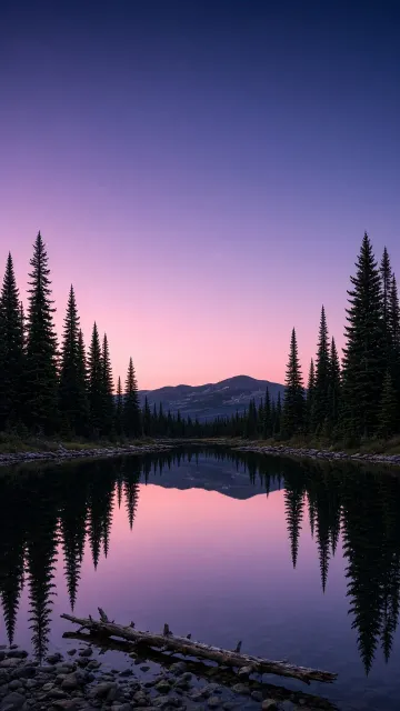 Violet Twilight Above an Alpine Spruce Tarn