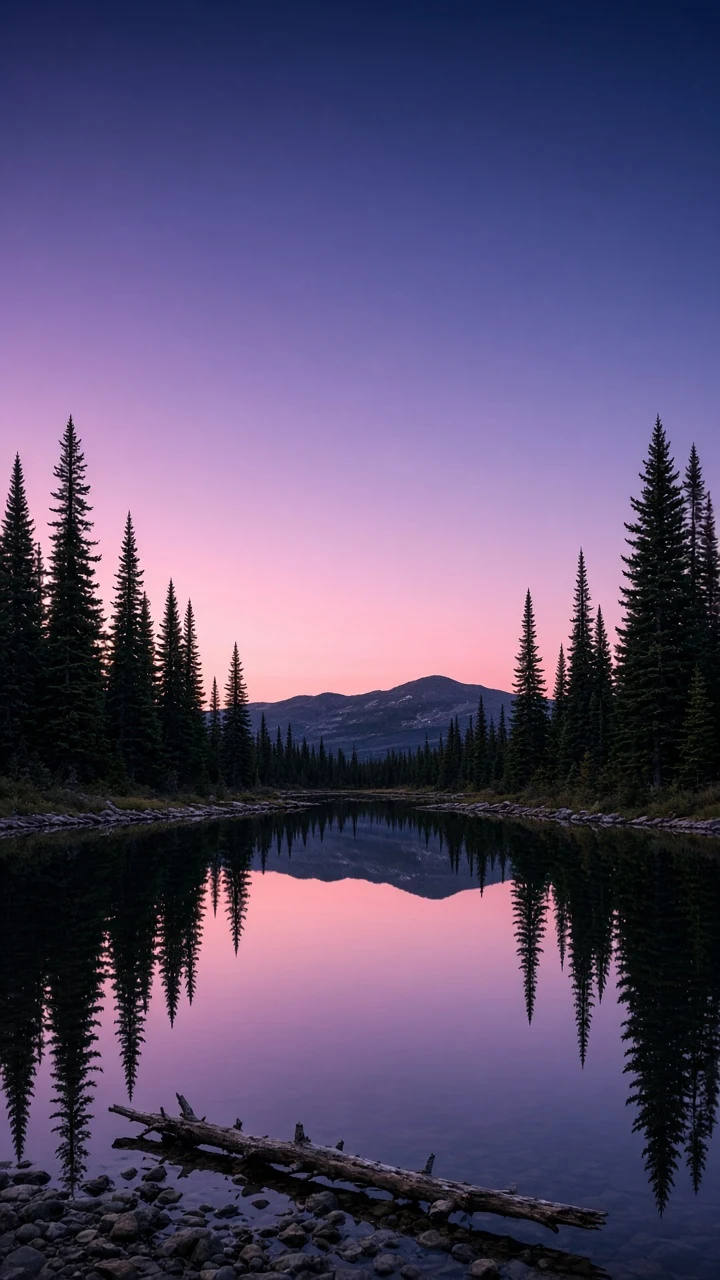 Violet Twilight Above an Alpine Spruce Tarn