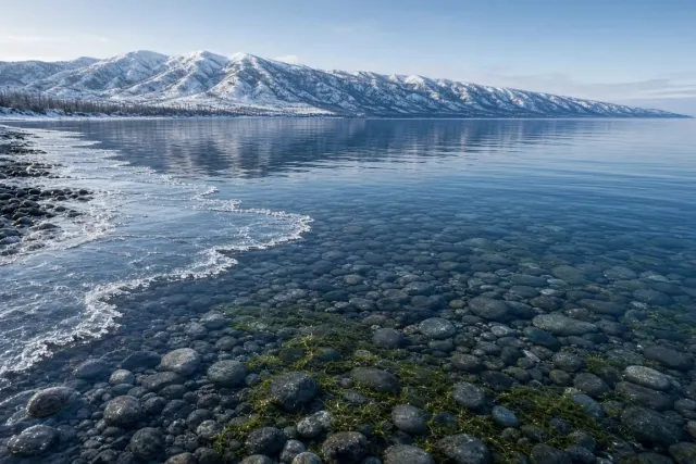 Pre-Freeze Shallows of Lake Baikal in Late Autumn