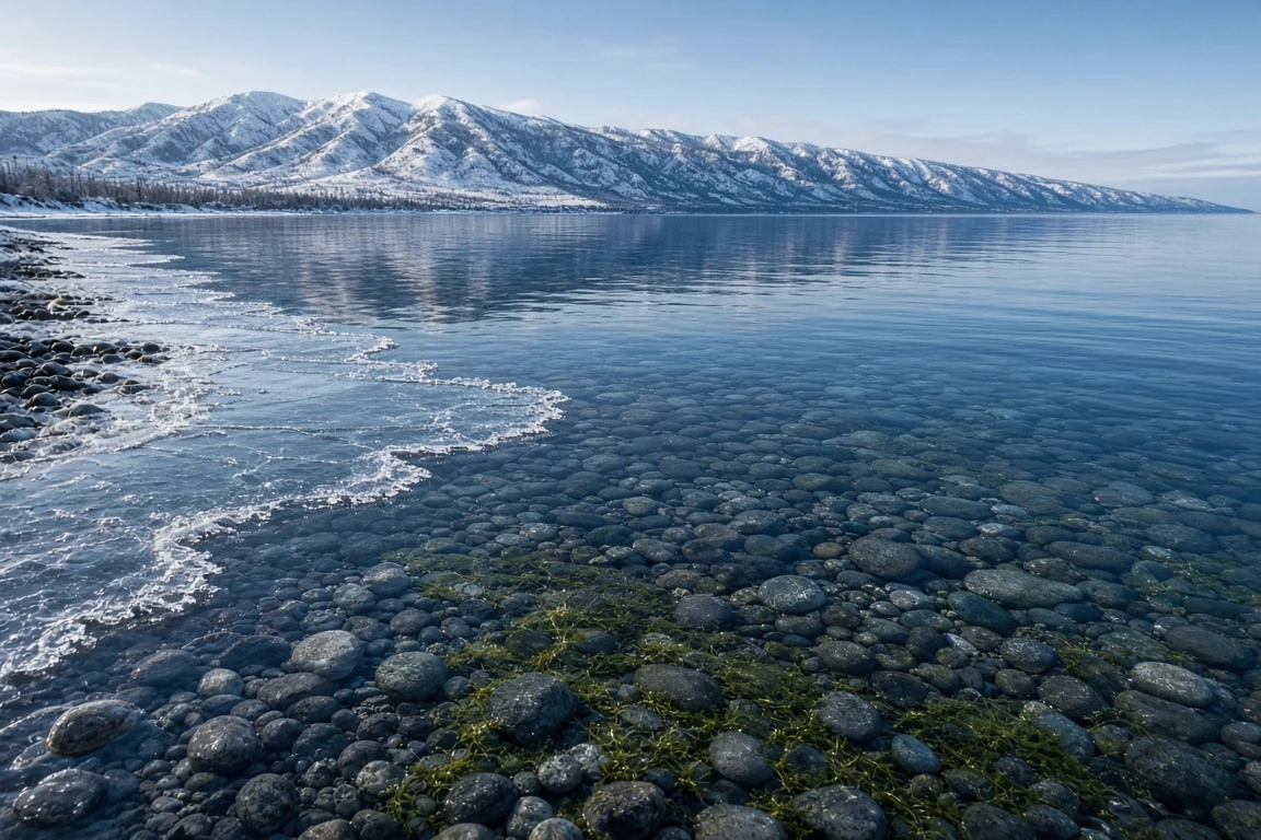 Pre-Freeze Shallows of Lake Baikal in Late Autumn