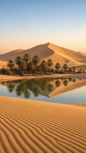 Desert Oasis Lake Under Vast Pastel Morning Sky