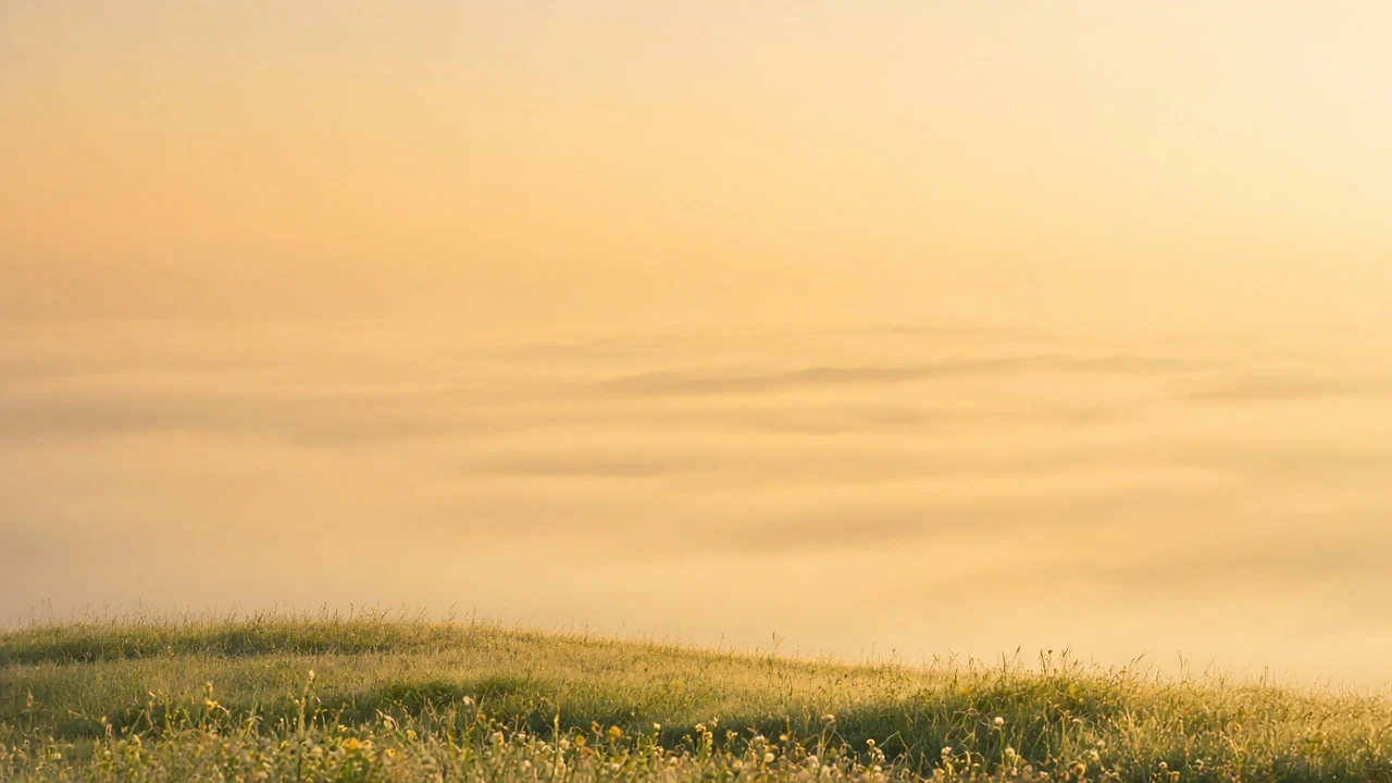 Atmospheric Morning Fog Rolling Across Gentle Rolling Steppe