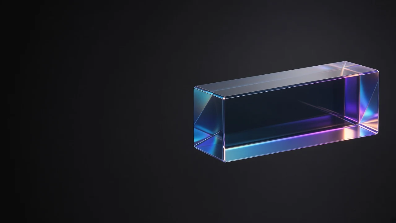 Refractive Glass Monolith with Neon Spectral Glow in Void