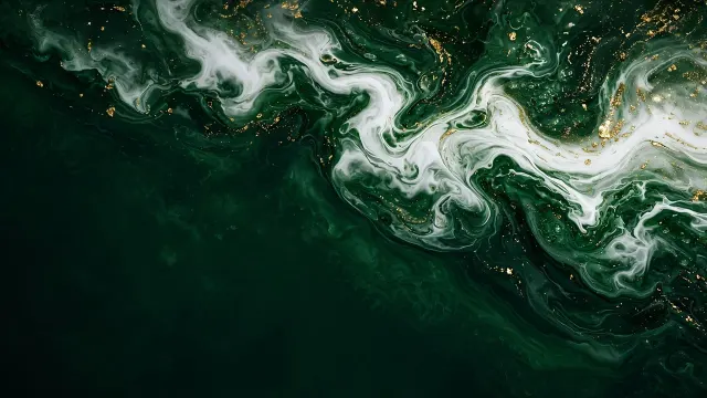 Deep Emerald Fluid Resin Pour with Gilded Brass Dusting