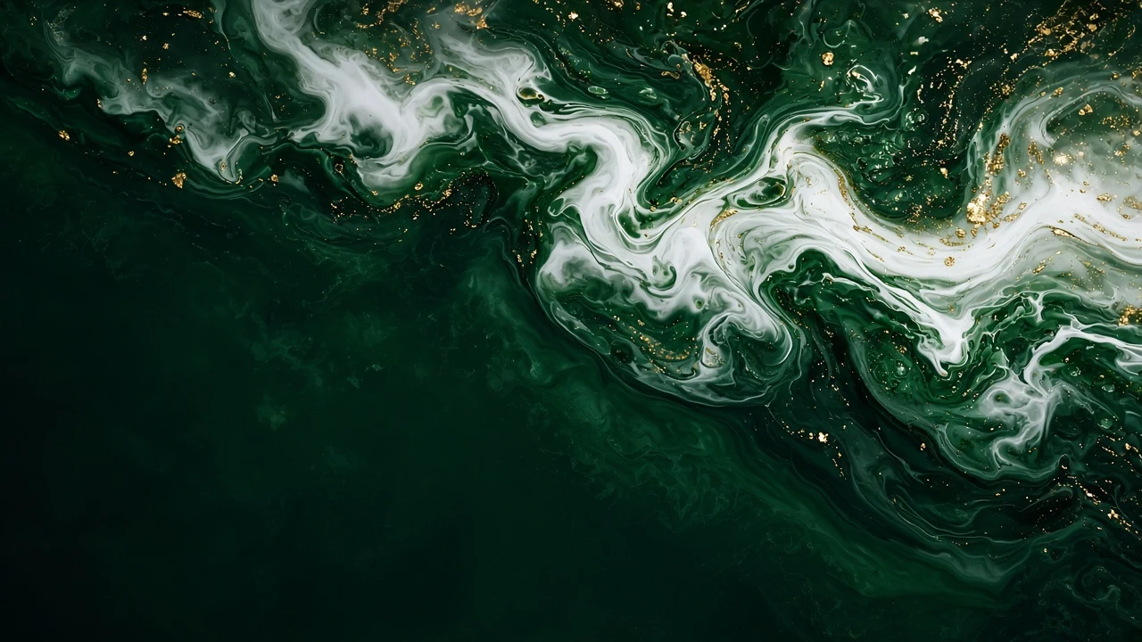 Deep Emerald Fluid Resin Pour with Gilded Brass Dusting