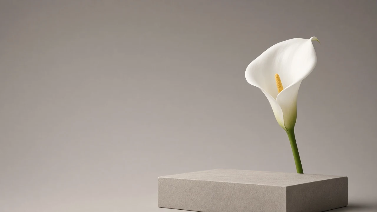 Sculptural White Calla Lily on Warm Grey Studio Monolith