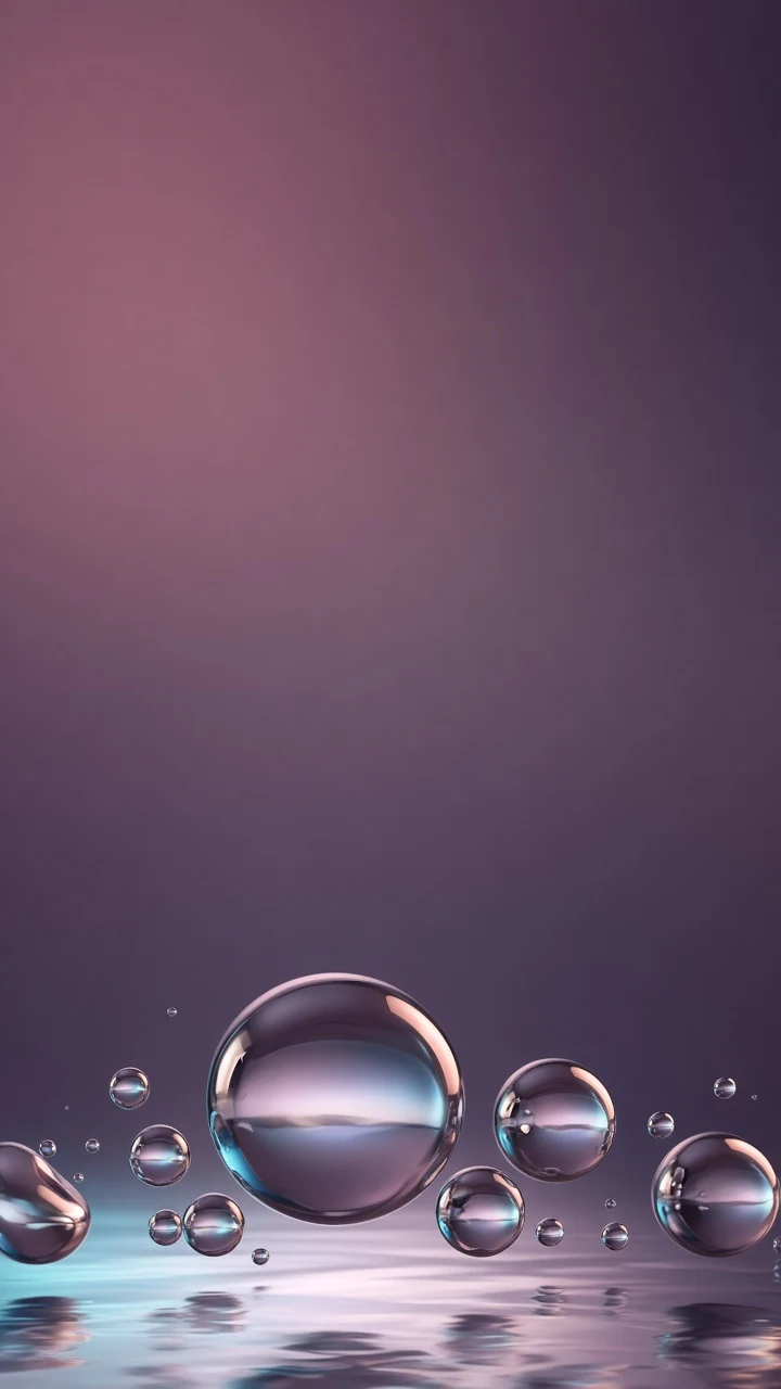 Suspended Chrome Droplets in Dusty Mauve Ambient Void