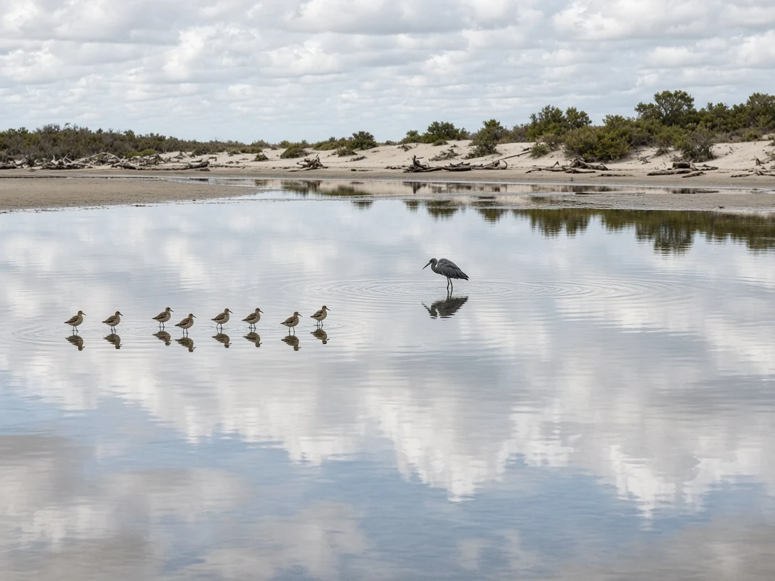 Naturalist Documentary of Shallow Sand Flat Lagoon with Foraging Shorebirds