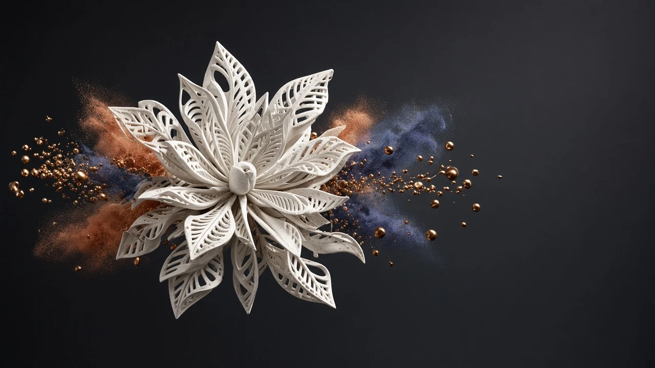Kinetic Porcelain Bloom Suspended in Zero Gravity
