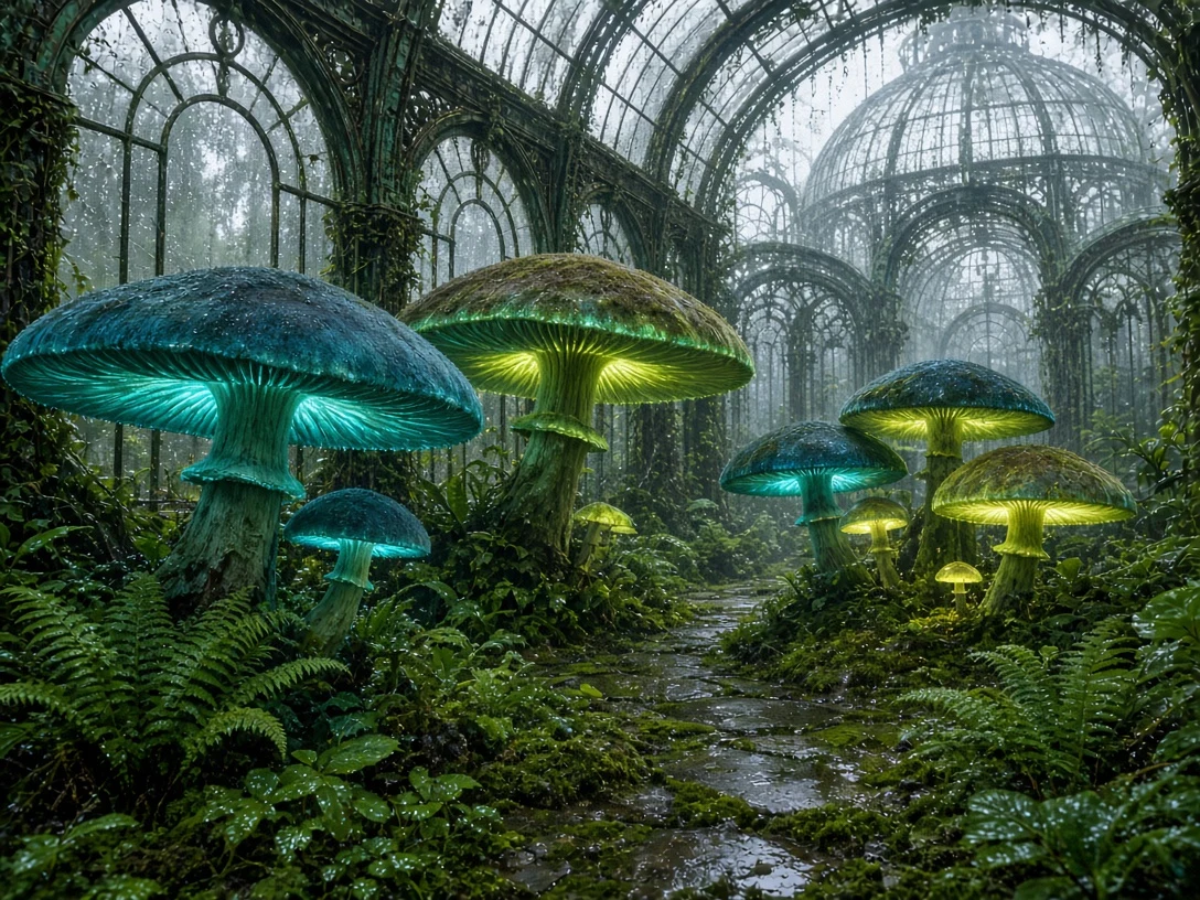 Bioluminescent Botanical Conservatory Under Diffused Daylight
