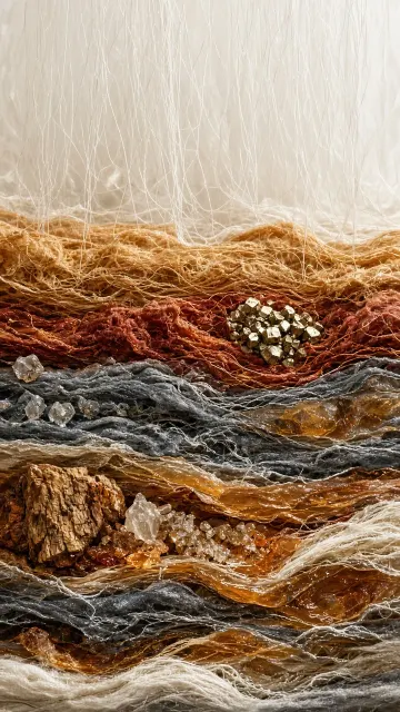 Vertical Geological Strata Woven in Raw Silk Ribbons