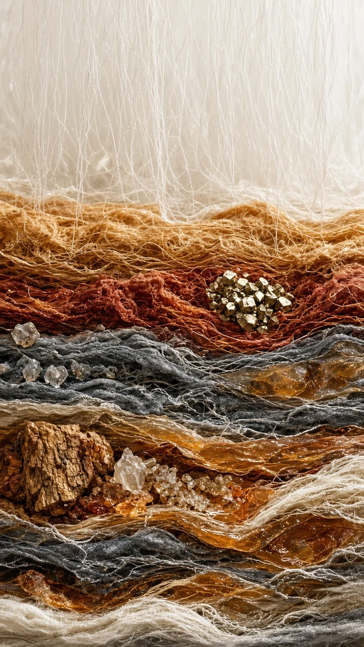 Vertical Geological Strata Woven in Raw Silk Ribbons