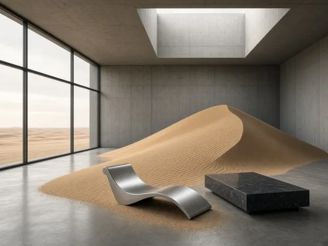 Desert Dune Encroaching Upon Modernist Minimalist Salon