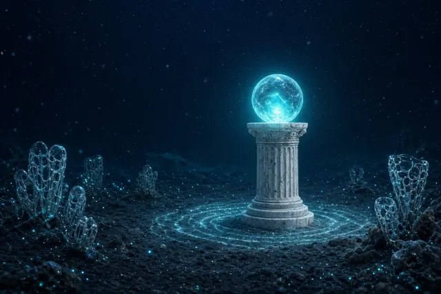 Subsea Abyssal Pedestal Bearing a Glowing Lantern Core