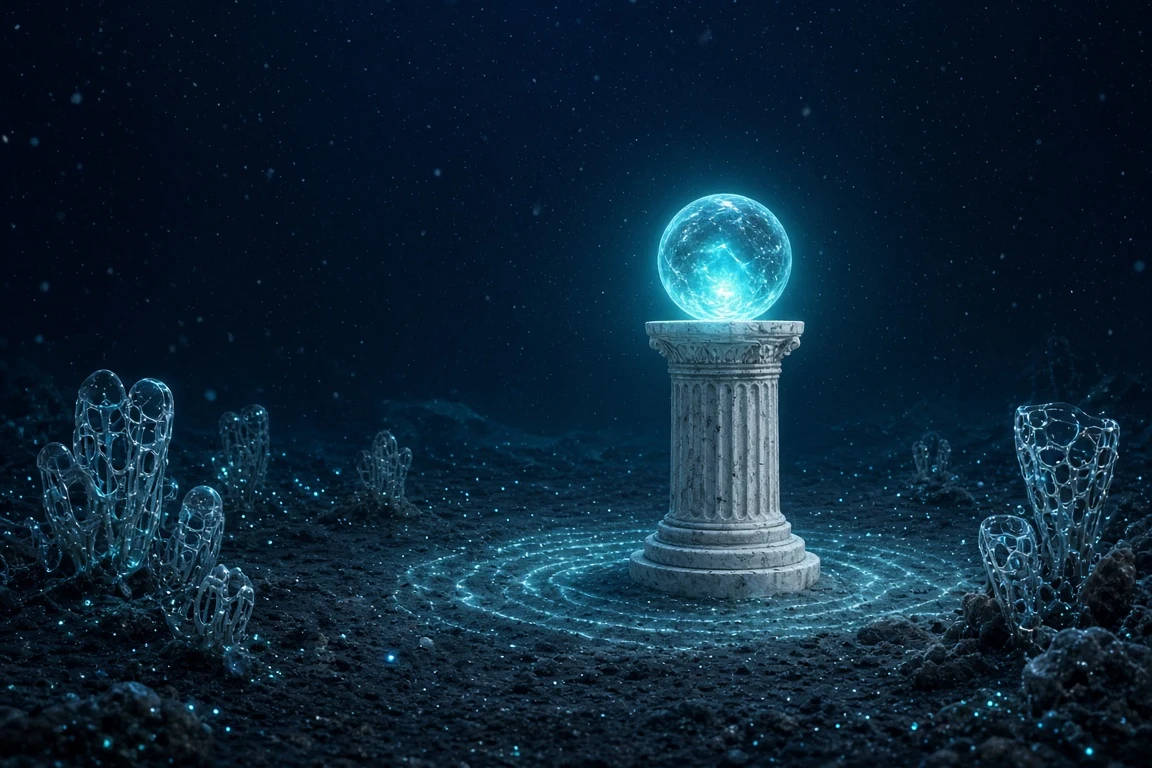 Subsea Abyssal Pedestal Bearing a Glowing Lantern Core