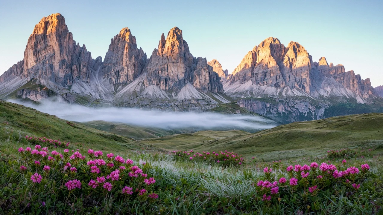 Alpenrose Dawn Over the Pale Peaks of the Dolomites