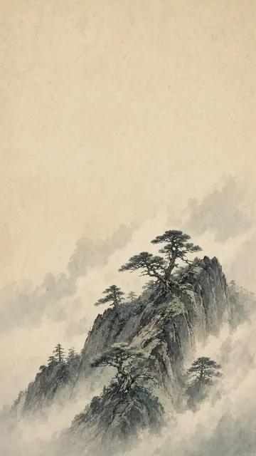 Zen Mountain Spine in Sumi-e Wash Aesthetics