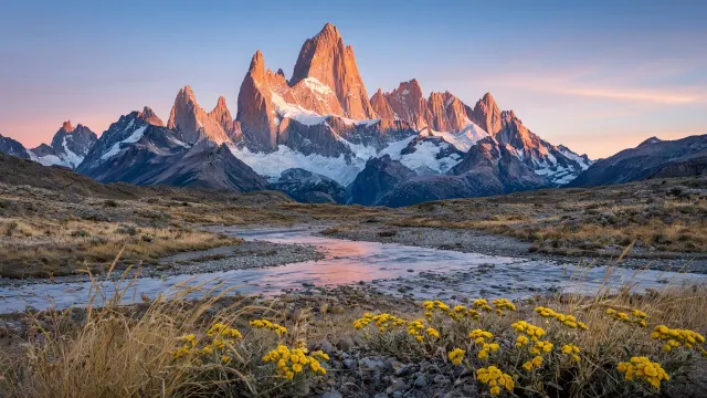 Alpenglow Granite Spire Above the Patagonian Steppe