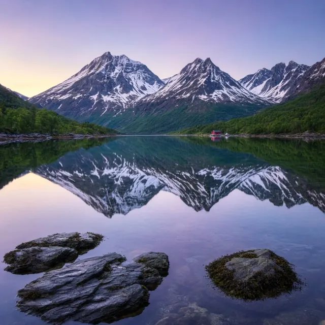 Norwegian Fjord Mountains in Twilight Stillness