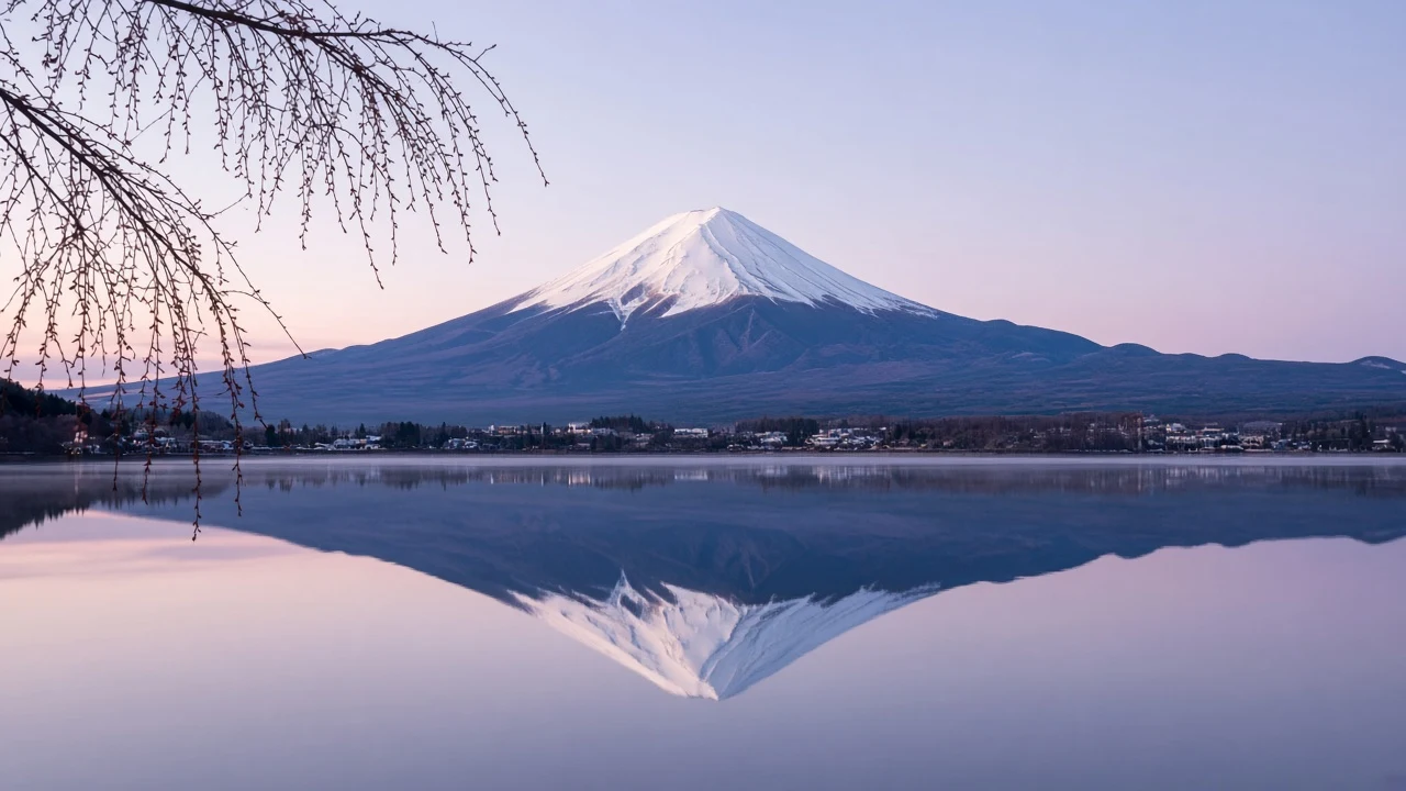 Symmetrical Reverence of Mount Fuji Across Lake Kawaguchi
