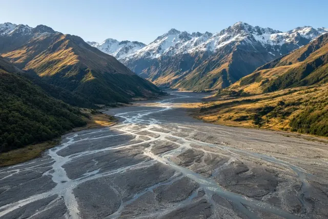 Glacial Braided River Plain in the Southern Alps of New Zealand