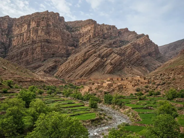 Terraced Walnut Groves Beneath the High Atlas Escarpment