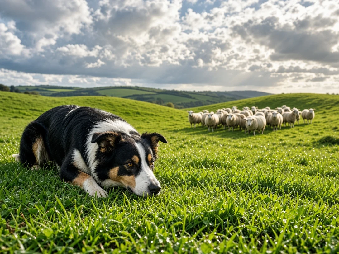 The Working Stare of a Herding Collie in Irish Meadow