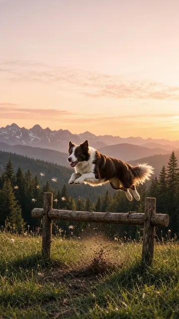 Mid-Air Golden Hour Agility Leap Across Mountain Meadow